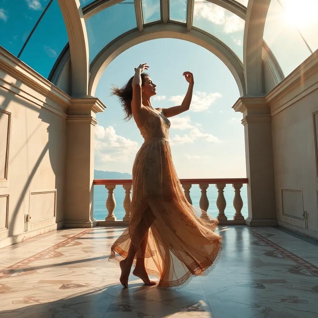 Sophia's Seductive Dance Under Aegean Skies