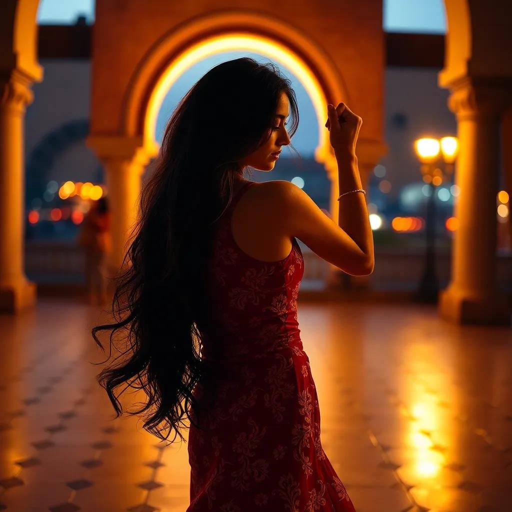 Sofia's Seductive Dance Under Moroccan Twilight