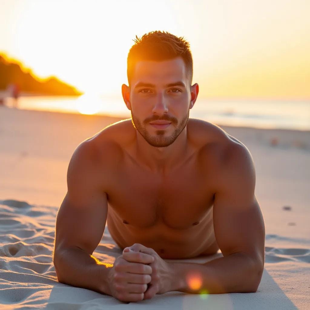 Rugged Seduction on a Deserted Beach