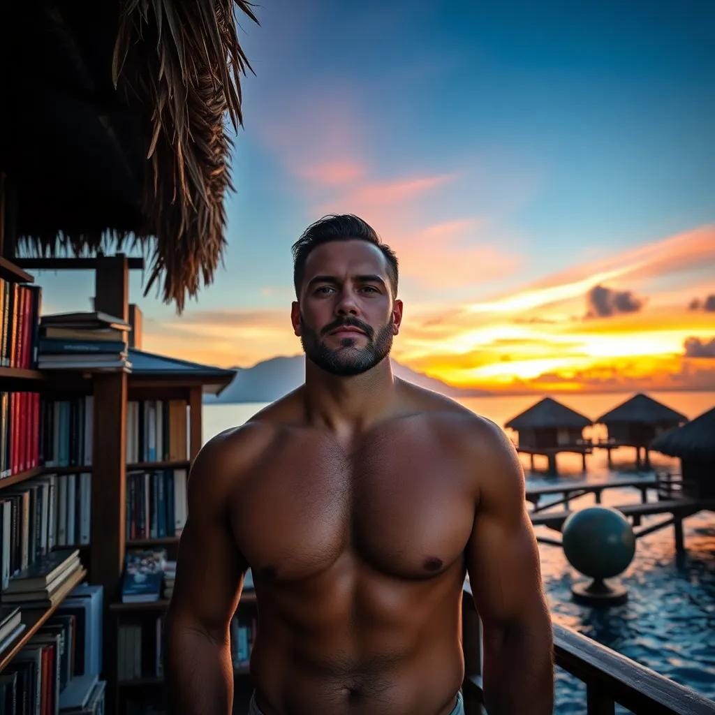 Rugged Stranger in Bora Bora's Sizzling Sunset