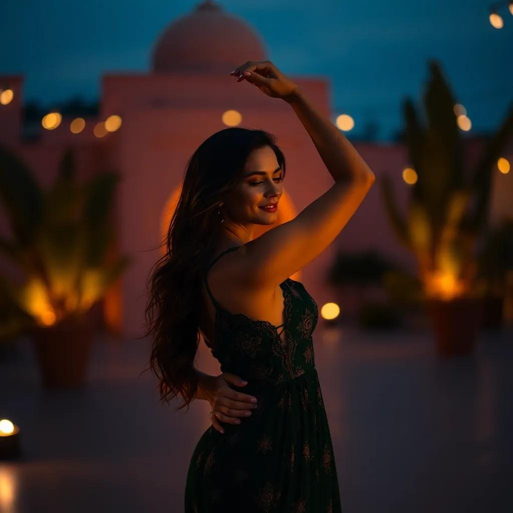 Alessia's Seductive Dance in Moroccan Twilight