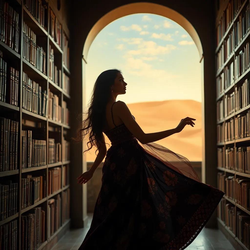 Aisha's Enigmatic Dance Under Desert Skies