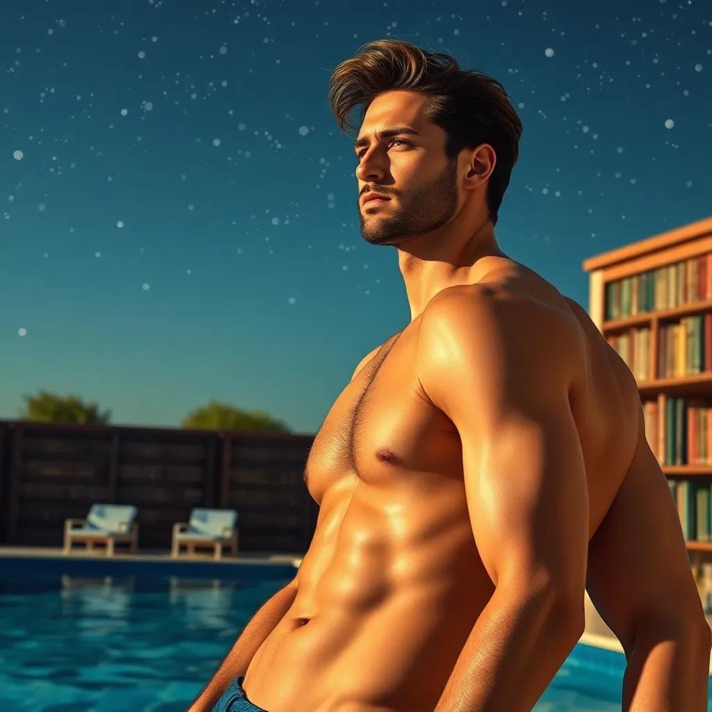 Adonis by the Poolside Under Starry Skies