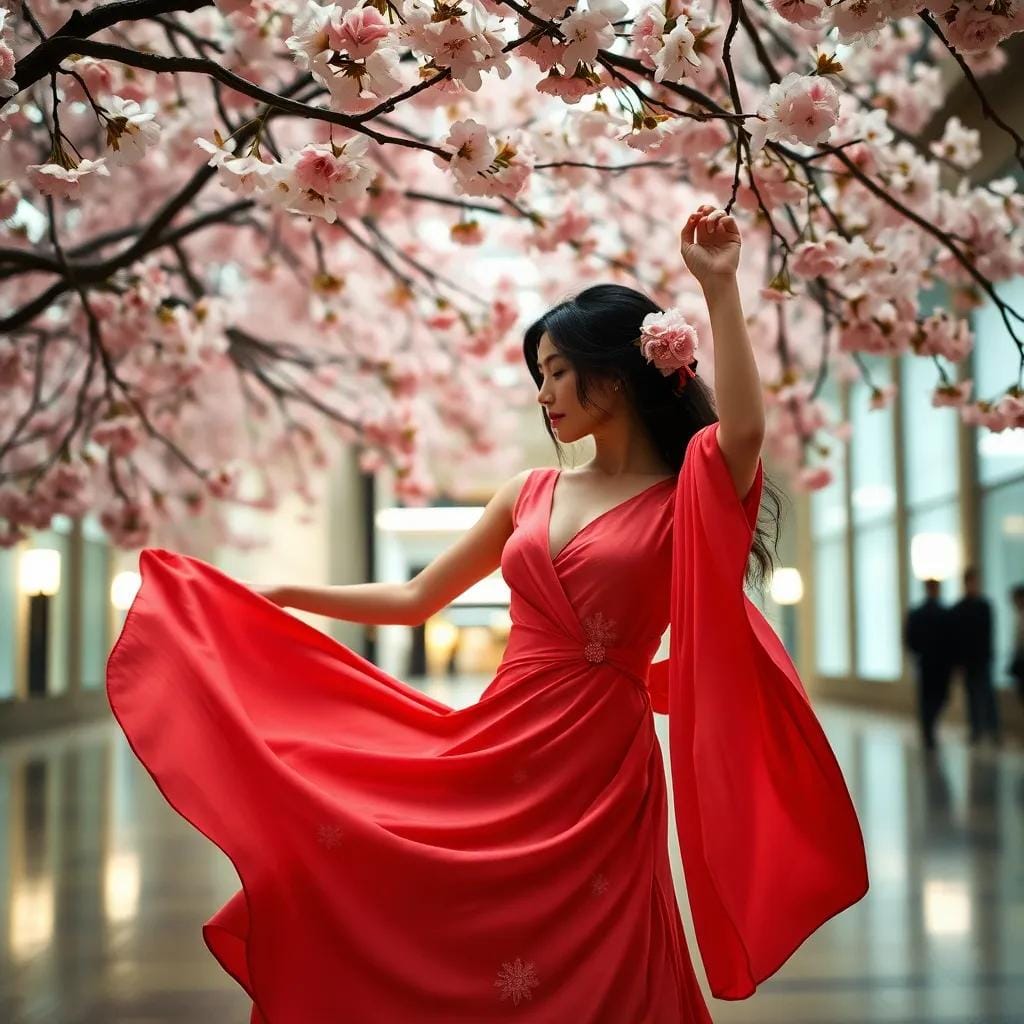 Emiko's Enchanting Dance Under Tokyo's Cherry Blossoms