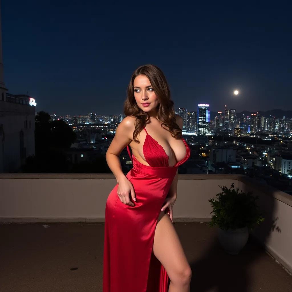 Sophia's Moonlit Seduction Under Tokyo's Glittering Lights