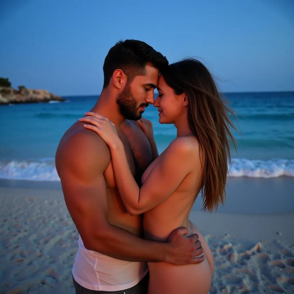 Entwined in Moonlit Passion Under Mediterranean Skies