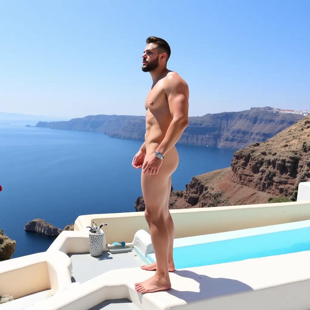 Sun-Kissed Desire on a Greek Cliffside